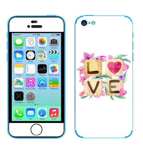 Наклейка на Телефон Apple iPhone 5C Любовь в квадрате,  купить в Москве – интернет-магазин Allskins, иллюстация, акварель, розовый, охра, сердце, любовь, день_святого_валентина