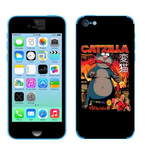 Наклейка на Телефон Apple iPhone 5C КОТЗИЛЛА,  купить в Москве – интернет-магазин Allskins, годзилла, кино, персонажи, котята, кошка, ужасный, пародия, прикол, приключения