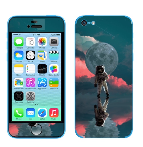 Наклейка на Телефон Apple iPhone 5C Я один,  купить в Москве – интернет-магазин Allskins, космос, космонавтика, одиночество, луна, небо