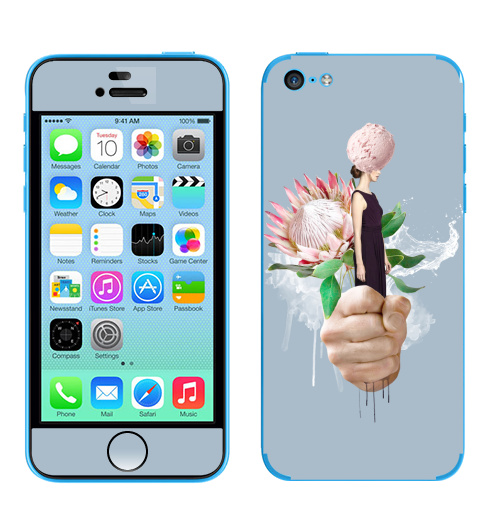 Наклейка на Телефон Apple iPhone 5C Пастельный букет,  купить в Москве – интернет-магазин Allskins, букет, цветы, девушка, мороженое, акварель, белый, вода, нежно, пастельный, психоделичный