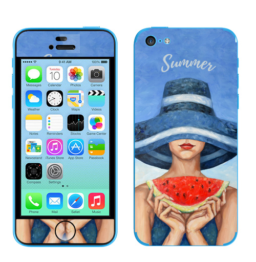 Наклейка на Телефон Apple iPhone 5C Предвкушение,  купить в Москве – интернет-магазин Allskins, девушка, шляпа, арбуз, морская, дама, масляная, мазки, картины, яркий