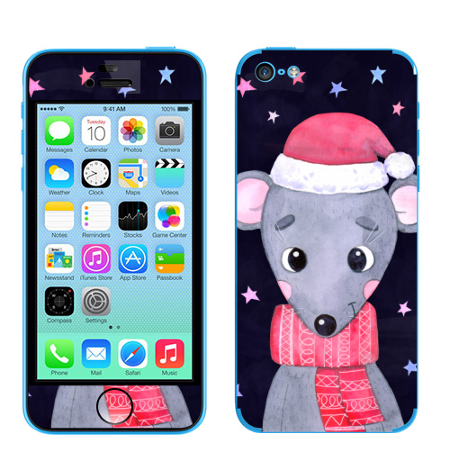 Наклейка на Телефон Apple iPhone 5C Новогодняя мышка,  купить в Москве – интернет-магазин Allskins, крутые животные, мило, годмыши, крысы, новогоднеенастроение, новый год, мышь