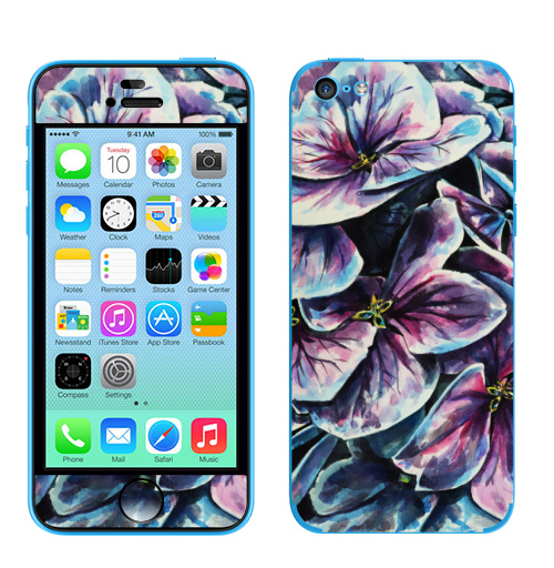 Наклейка на Телефон Apple iPhone 5C Фиолетовые цветы,  купить в Москве – интернет-магазин Allskins, фиолетовый, акварель, цветокакварель, цветы