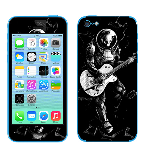 Наклейка на Телефон Apple iPhone 5C Космический бард,  купить в Москве – интернет-магазин Allskins, скелет, космос, гитара, темнота, шлем