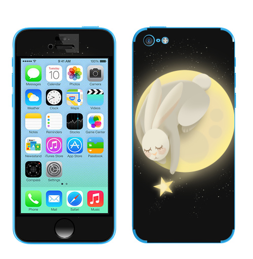 Наклейка на Телефон Apple iPhone 5C Лунный зайка,  купить в Москве – интернет-магазин Allskins, звездноенебо, ночь, луна, зайяц