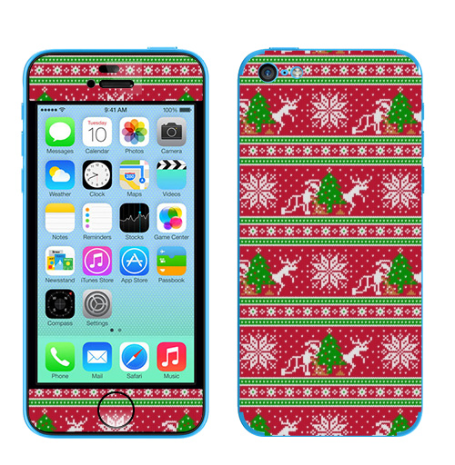 Наклейка на Телефон Apple iPhone 5C Плохой Санта и его олень,  купить в Москве – интернет-магазин Allskins, новый год, зима, узор, дед_мороз, олень, вязание, свитер_с_оленями, свитер