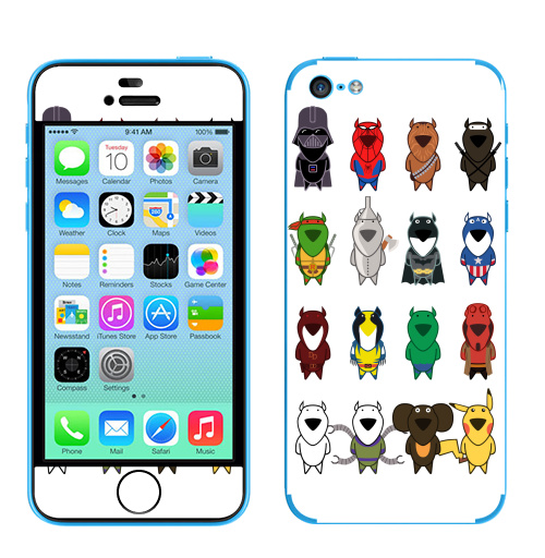 Наклейка на Телефон Apple iPhone 5C My heroes,  купить в Москве – интернет-магазин Allskins, детские, человек паук, супермен, Рафаэль, расамаха, ниндзя, капитан америка, железный дровосек, дартаньян, дардэвил