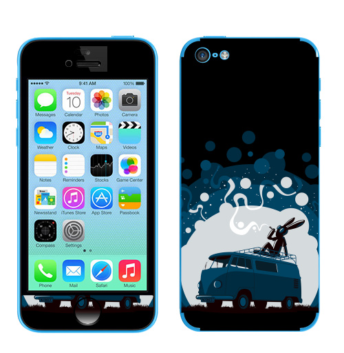 Наклейка на Телефон Apple iPhone 5C Night Scene '11,  купить в Москве – интернет-магазин Allskins, 300 Лучших работ, крыша, sfsf, синий, заяц, дым, ночь, Фольксваген, черный