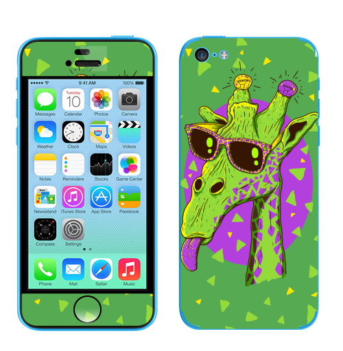 Наклейка на Телефон Apple iPhone 5C Жирафео,  купить в Москве – интернет-магазин Allskins, фиолетовый, животные, лампа, лето, очки, хипстер, Эцилопп, зеленый, 300 Лучших работ, милые животные