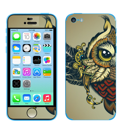 Наклейка на Телефон Apple iPhone 5C Совуха,  купить в Москве – интернет-магазин Allskins, милые животные, 300 Лучших работ, сова, птицы, королева, цвет
