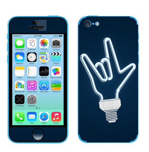 Наклейка на Телефон Apple iPhone 5C Рок-лампочка,  купить в Москве – интернет-магазин Allskins, rock, ламп, черно-белое, лампа, овцы, музыка