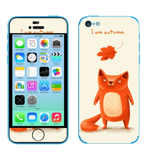Наклейка на Телефон Apple iPhone 5C Я — осень,  купить в Москве – интернет-магазин Allskins, крутые животные, осень, оранжевый, лиса, животные, детские, милые животные