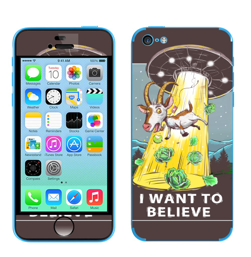 Наклейка на Телефон Apple iPhone 5C I want to believe,  купить в Москве – интернет-магазин Allskins, надписи, космос, иностранцы, овцы, гики, надписи на английском, 300 Лучших работ