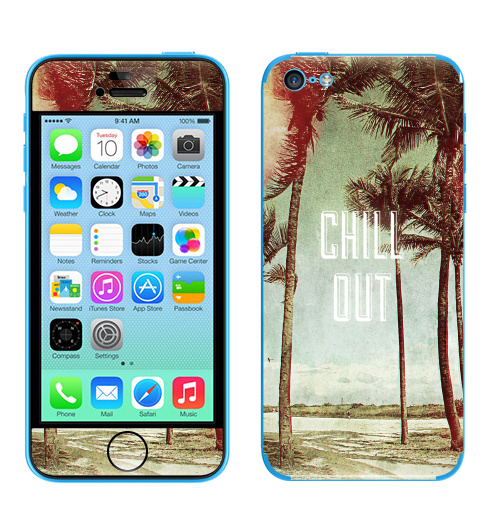 Наклейка на Телефон Apple iPhone 5C Chil! Out,  купить в Москве – интернет-магазин Allskins, винтаж, лето, природа, пальмы, текстура, чилл
