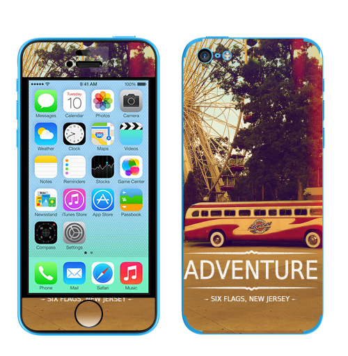 Наклейка на Телефон Apple iPhone 5C Adventure,  купить в Москве – интернет-магазин Allskins, надписи на английском, типографика, автомобиль, NY, приключения, природа, текстура, джерси, Америка