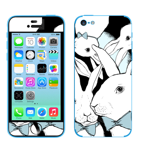 Наклейка на Телефон Apple iPhone 5C Boys Bunny,  купить в Москве – интернет-магазин Allskins, заяц, бабочки, зима