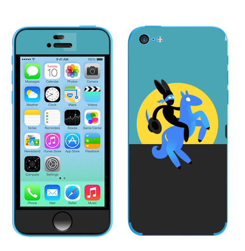 Наклейка на Телефон Apple iPhone 5C Синийконь,  купить в Москве – интернет-магазин Allskins, черный, зорро, синий, лошадь, заяц