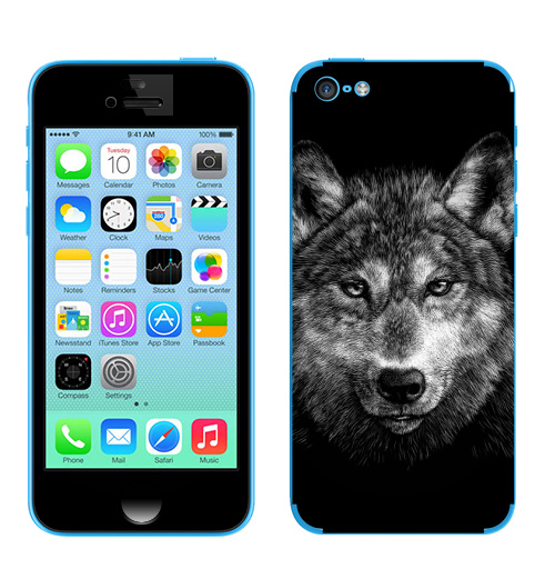 Наклейка на Телефон Apple iPhone 5C Волчище,  купить в Москве – интернет-магазин Allskins, морда, животные, волк, полностьючерный, 300 Лучших работ