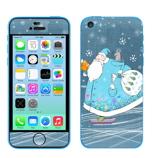 Наклейка на Телефон Apple iPhone 5C Дед Мороз на скейте,  купить в Москве – интернет-магазин Allskins, новый год, зима, мороз, дед, детские