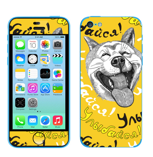 Наклейка на Телефон Apple iPhone 5C Улыбайся!,  купить в Москве – интернет-магазин Allskins, крутые животные, надписи_продажи, милые животные, детские, позитив, настроение, животные, улыбка, собаки
