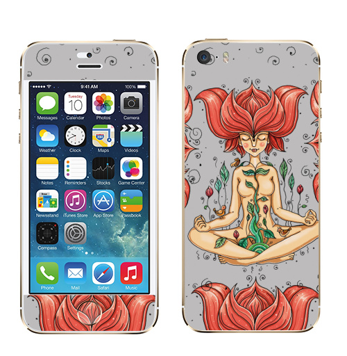 Наклейка на Телефон Apple iPhone 5S, 5SE Пора цветения,  купить в Москве – интернет-магазин Allskins, девушка, цветы, весна, настроение, птицы