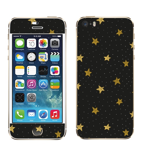 Наклейка на Телефон Apple iPhone 5S, 5SE Звездная пыль,  купить в Москве – интернет-магазин Allskins, полностьючерный, ЗОЛОТОЙ, астрология, небо, точки, паттерн, звезда