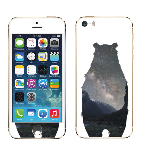 Наклейка на Телефон Apple iPhone 5S, 5SE Космический медведь,  купить в Москве – интернет-магазин Allskins, крутые животные, нежно, космос, мило, медведь, детские, пейзаж, настроение, милые животные
