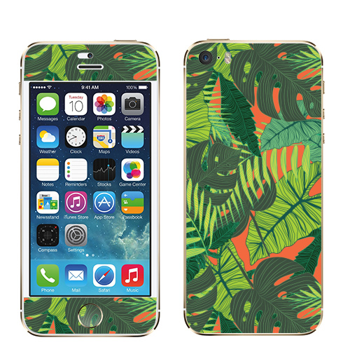 Наклейка на Телефон Apple iPhone 5S, 5SE Тропический принт,  купить в Москве – интернет-магазин Allskins, дистья, монстера, монстры, птицы, цветы, текстура, паттерн, джунгли, тропики