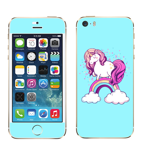 Наклейка на Телефон Apple iPhone 5S, 5SE Единорог на радуге ,  купить в Москве – интернет-магазин Allskins, милые животные, единорог, радуга, конфетти, салют, магия, мило, лошадь, животные, детские