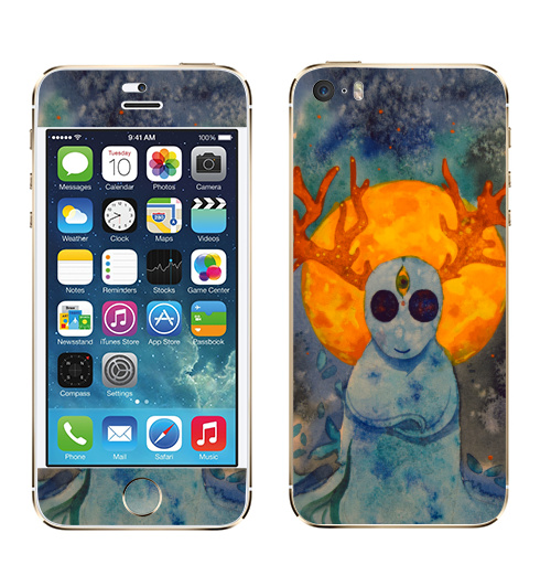Наклейка на Телефон Apple iPhone 5S, 5SE Дух,  купить в Москве – интернет-магазин Allskins, дух, привидение, олень, призрак, луна, желтое, голубой, космос, звезда