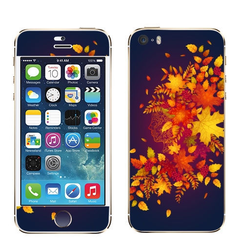 Наклейка на Телефон Apple iPhone 5S, 5SE Дух осени,  купить в Москве – интернет-магазин Allskins, осень, листья, рыжий, девушка, рябина, деревья, природа, винтаж, лес