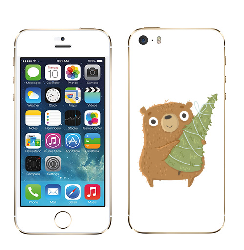 Наклейка на Телефон Apple iPhone 5S, 5SE Новогодний Мишка,  купить в Москве – интернет-магазин Allskins, медведь, новый год, персонажи, детские