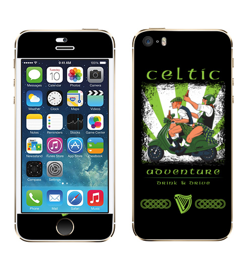 Наклейка на Телефон Apple iPhone 5S, 5SE Кельтское приключение,  купить в Москве – интернет-магазин Allskins, Ирландия, кельт, килт, мотоцикл, приключения, алкоголь, персонажи, путешествия, отдых