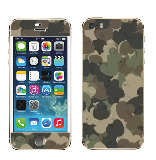 Наклейка на Телефон Apple iPhone 5S, 5SE Камуфляж с резиновыми уточками,  купить в Москве – интернет-магазин Allskins, хаки, текстура, военные, паттерн, утка, утенок, игрушки, ванная