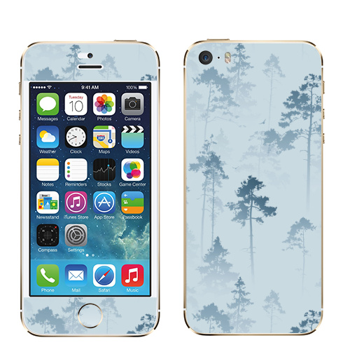 Наклейка на Телефон Apple iPhone 5S, 5SE Лес. Туман,  купить в Москве – интернет-магазин Allskins, лес, деревья, сосны, туман, птицы, природа, пейзаж, небо, полёт