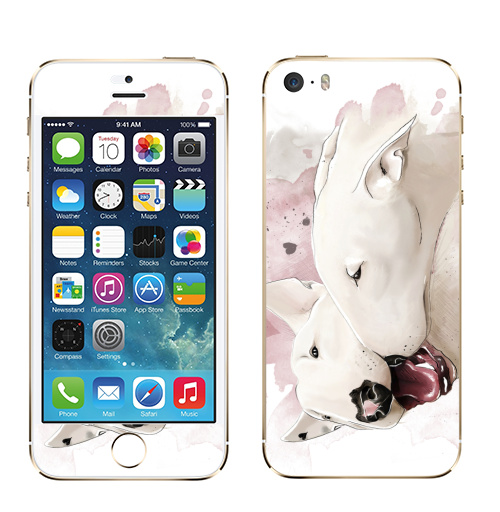 Наклейка на Телефон Apple iPhone 5S, 5SE Влюбленные бультерьеры,  купить в Москве – интернет-магазин Allskins, крутые животные, собаки, бультерьер, любовь, сердце, акварель, нежно, поцелуй, животные, милые животные