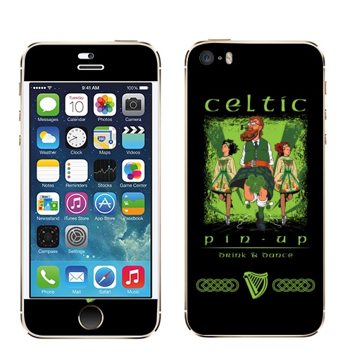 Наклейка на Телефон Apple iPhone 5S, 5SE Кельтский пинап,  купить в Москве – интернет-магазин Allskins, сарказм, персонажи, девушка, алкоголь, пикник, танцы, Ирландия, кельт