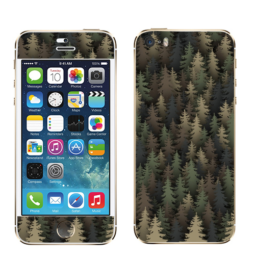 Наклейка на Телефон Apple iPhone 5S, 5SE Лесной камуфляж,  купить в Москве – интернет-магазин Allskins, лес, природа, охота, военные, хаки, деревья, ель, новый год