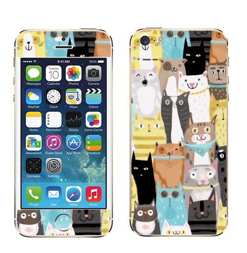 Наклейка на Телефон Apple iPhone 5S, 5SE Многокотов,  купить в Москве – интернет-магазин Allskins, кошка, запечатка, весна, яркий, веселый