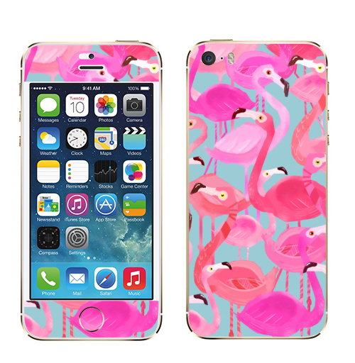 Наклейка на Телефон Apple iPhone 5S, 5SE Фламинго Серый фон,  купить в Москве – интернет-магазин Allskins, мило, птицы, фламинго, розовый, фуксия, сердце, тропики, лето, текстура, фауна