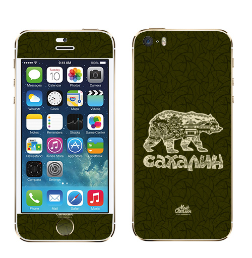 Наклейка на Телефон Apple iPhone 5S, 5SE Сахалин. Медведь.,  купить в Москве – интернет-магазин Allskins, Россия, город, Сахалин, остров, медведь