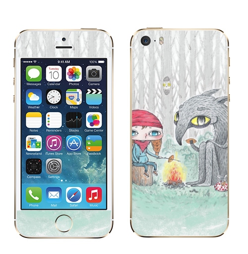 Наклейка на Телефон Apple iPhone 5S, 5SE Красная шапочка и волк,  купить в Москве – интернет-магазин Allskins, красная, шапочка, сказки, волк, серый, лес, огонь, природа, пирог