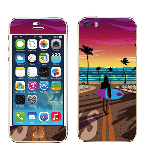 Наклейка на Телефон Apple iPhone 5S, 5SE Мечты о Калифорнии,  купить в Москве – интернет-магазин Allskins, Калифорния, мечта, океаны, пальма, солнце, вода