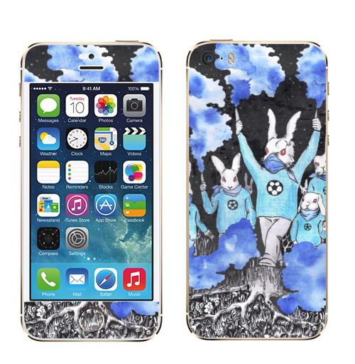 Наклейка на Телефон Apple iPhone 5S, 5SE Кролики около футбола,  купить в Москве – интернет-магазин Allskins, кролики, заяц, футбол, футбольные_фанаты, болельщики
