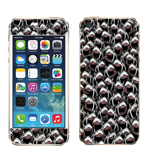 Наклейка на Телефон Apple iPhone 5S, 5SE Много акул,  купить в Москве – интернет-магазин Allskins, зубастик, хэллоуин, паттерн, акула, рыба, хищник, морская, океаны, клыки