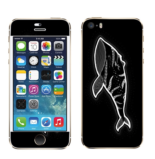 Наклейка на Телефон Apple iPhone 5S, 5SE Кит с рожками,  купить в Москве – интернет-магазин Allskins, животные, этно, зентангл, дзен, дотворк, киты, морская, рожки