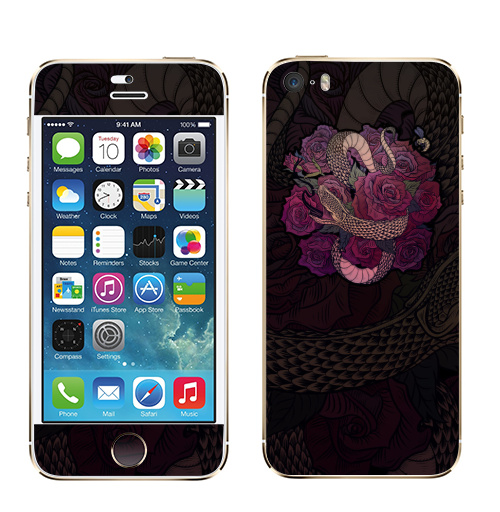 Наклейка на Телефон Apple iPhone 5S, 5SE Змеевич,  купить в Москве – интернет-магазин Allskins, змея, олдскулл, розы, цветы, мужские, готика