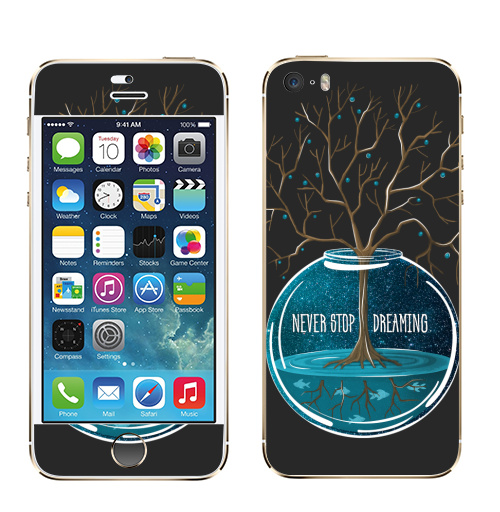 Наклейка на Телефон Apple iPhone 5S, 5SE Не переставай мечтать,  купить в Москве – интернет-магазин Allskins, мечта, синий, бирюзовый, космос, деревья, рыба, вода, гики, растр, галактика