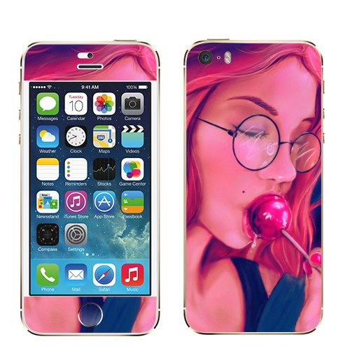 Наклейка на Телефон Apple iPhone 5S, 5SE Девушка с чупачупсом,  купить в Москве – интернет-магазин Allskins, девушка, чупачупс, конфетти, розовый, молодость