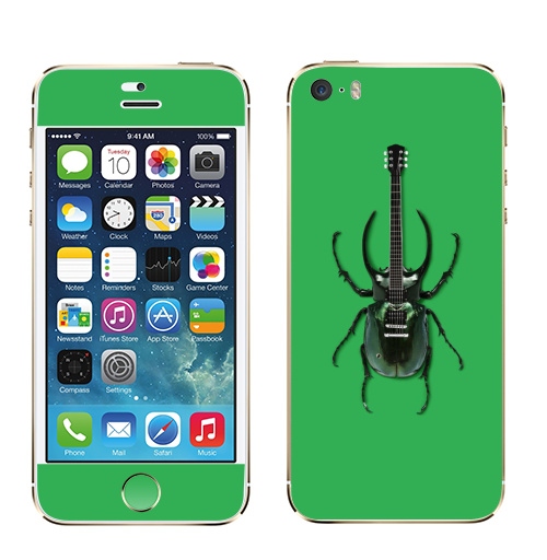 Наклейка на Телефон Apple iPhone 5S, 5SE Музыка насекомых,  купить в Москве – интернет-магазин Allskins, жук, насекомые, гитара, зеленый, музыка, природа, поп-арт, сюрреализм